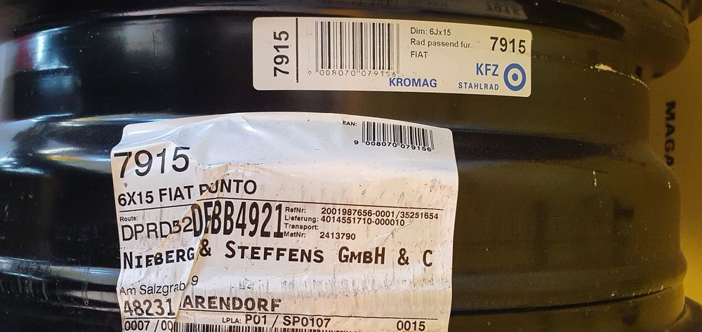 Jante Fiat Punto, Fiat 500, 4x98 R15, 6xJ15 ET 43