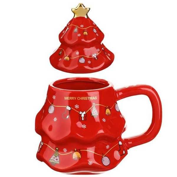 Коледна чаша Mercado Trade, Елха, 450мл., Червен