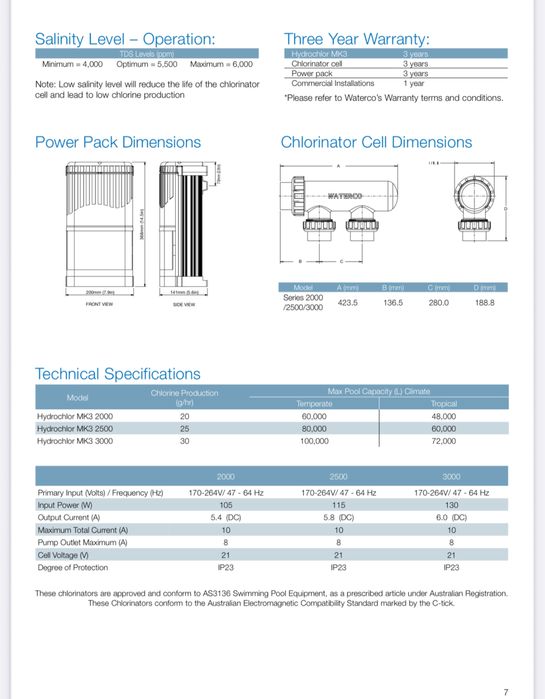 Salinizator/Electrolizor piscina Waterco Hydrochlor MK3 >60m3