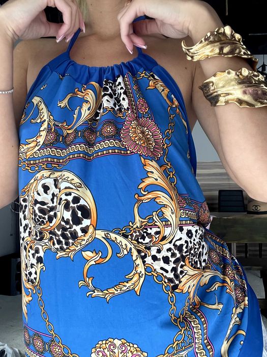 versace син летен топ с гол гръб потник тип кърпа горница версаче