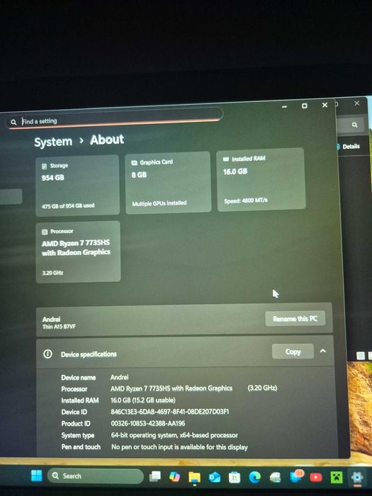ASUS TUF Gaming A15 - Ryzen 7 7735HS /RTX4060/16GB/1 TB SSD