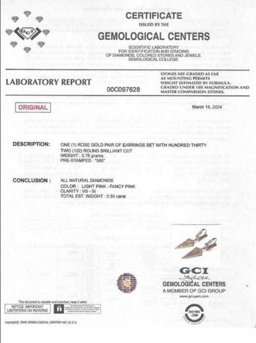 Cercei - 14 ct. Aur roz -  cu 132 diamante 0.50 tw. Roz
