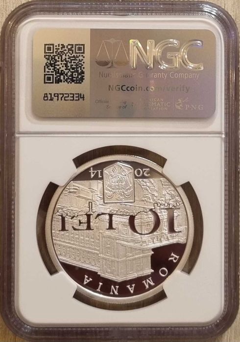 Moneda BNR 10 lei argint Senatul Romaniei gradata NGC PF 69 UC