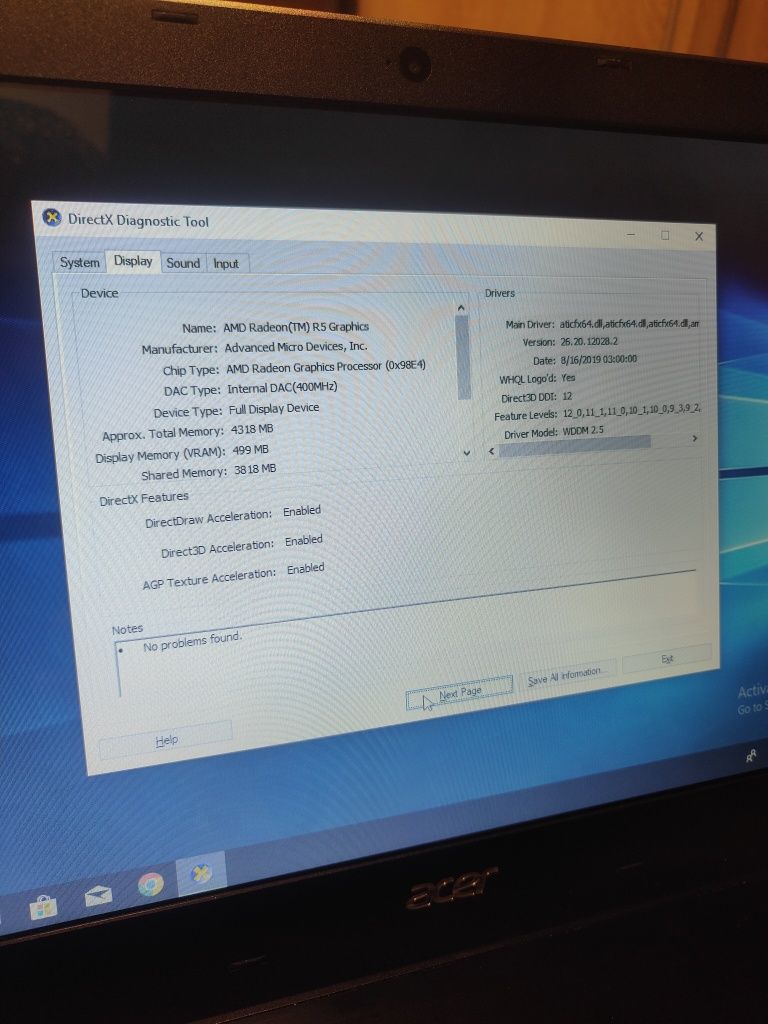 Acer Aspire E5 AMD A9 2,9ghz ram 8gb HDD 1Tb HDMI