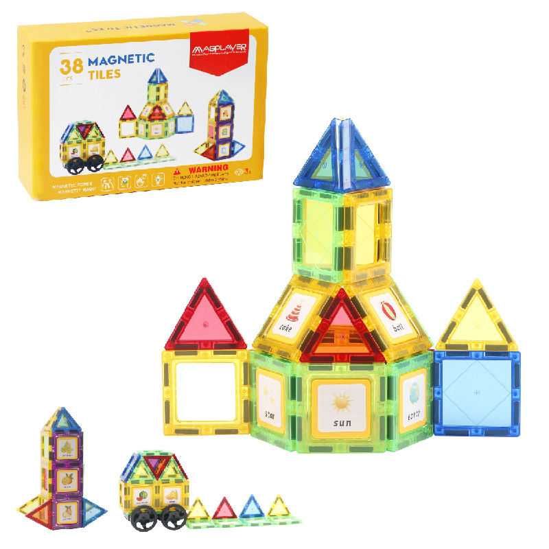 Set de Constructie Magnetic Tiles 3D, jucarii baieti si fete, 38 Piese