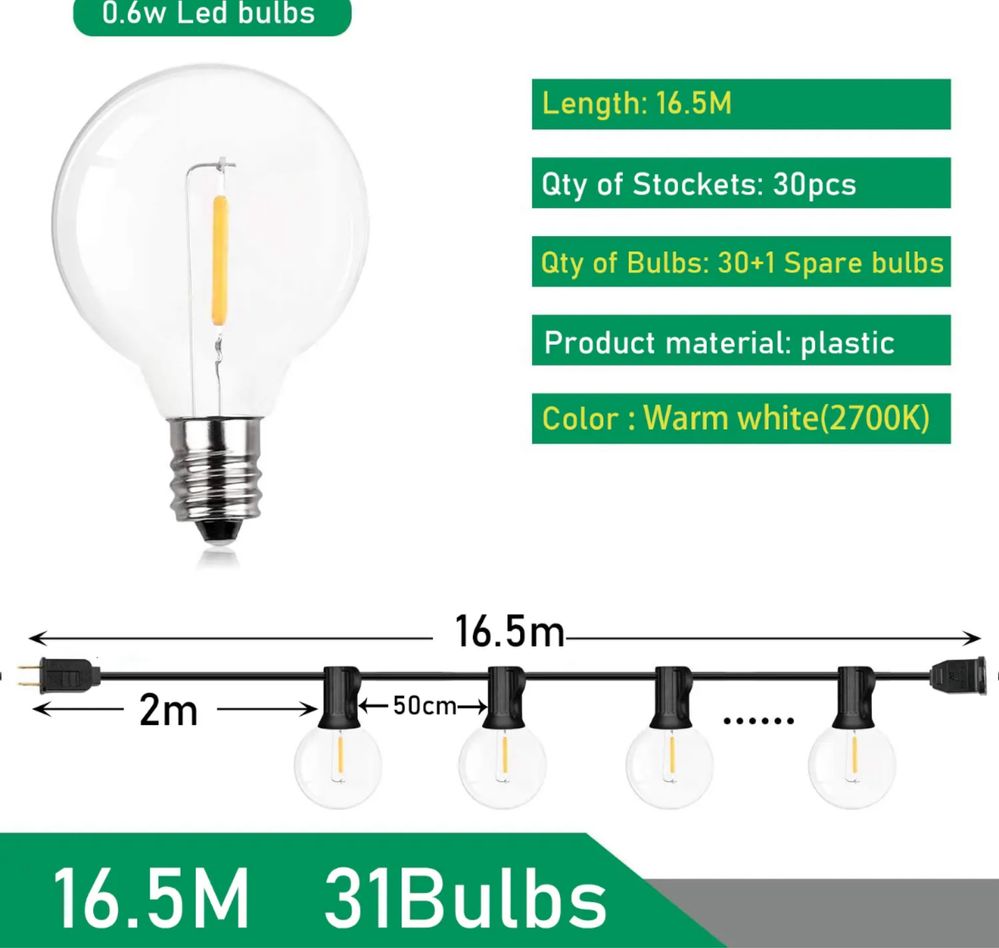 Ghirlanda luminoasa LED exterior 17m / interior 31 bec