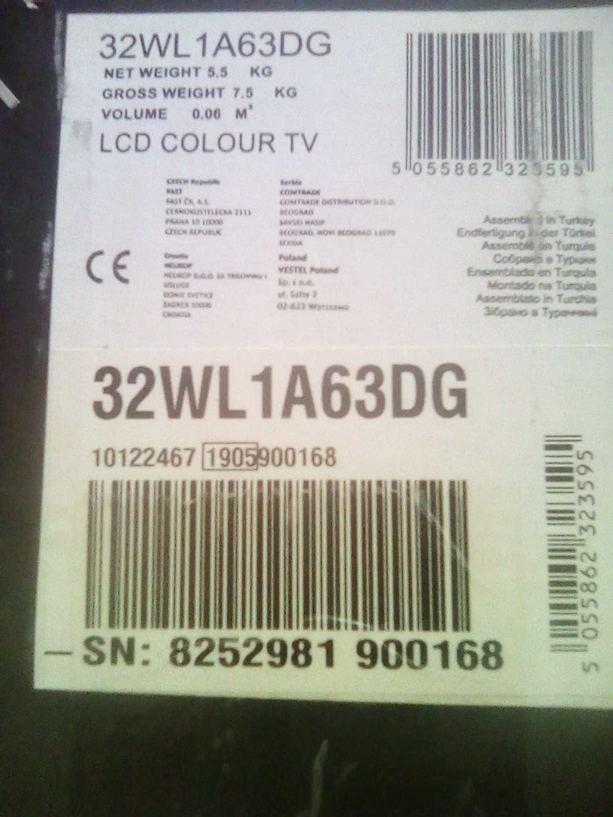 Продавам LED телевизор Toshiba 32WLA c 32" = 813 mm диагонал на екрана