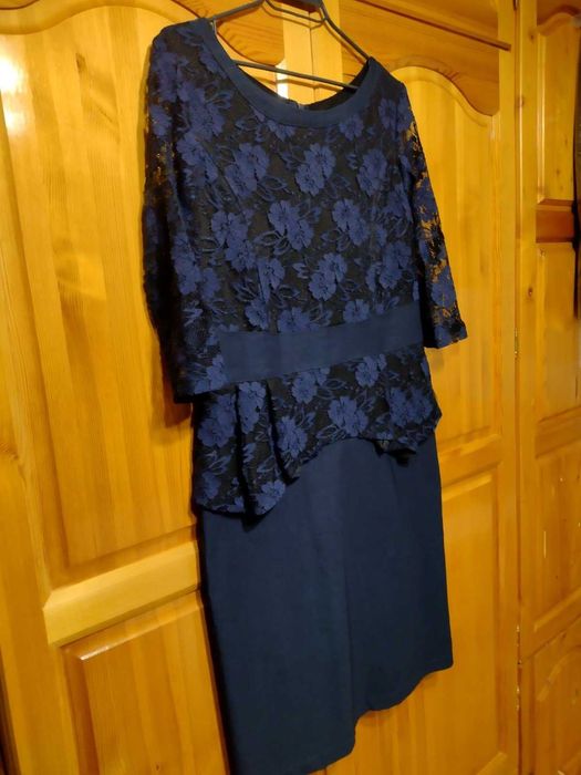 Стилна Рокля с Красива Дантела на "КАМИ" в кралско синьо! НОВА!р.ХЛ