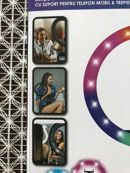 Нов!!!Ринг с многоцветна RGB светлина с поставка за телефон и трипод