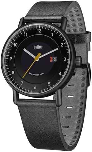 Нов Мъжки соларен часовник Braun, черен циферблат и кожена каишка