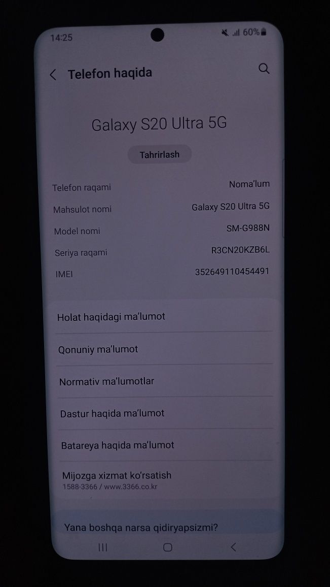 Samsung s20 ultra 5g sotiladi