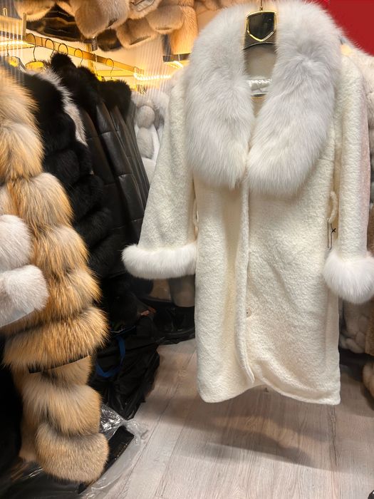 Palton dama blana naturala