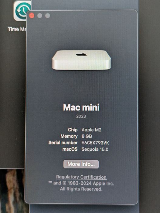 Apple MacMini M2 8Gb 256Gb macos Sequoia 15