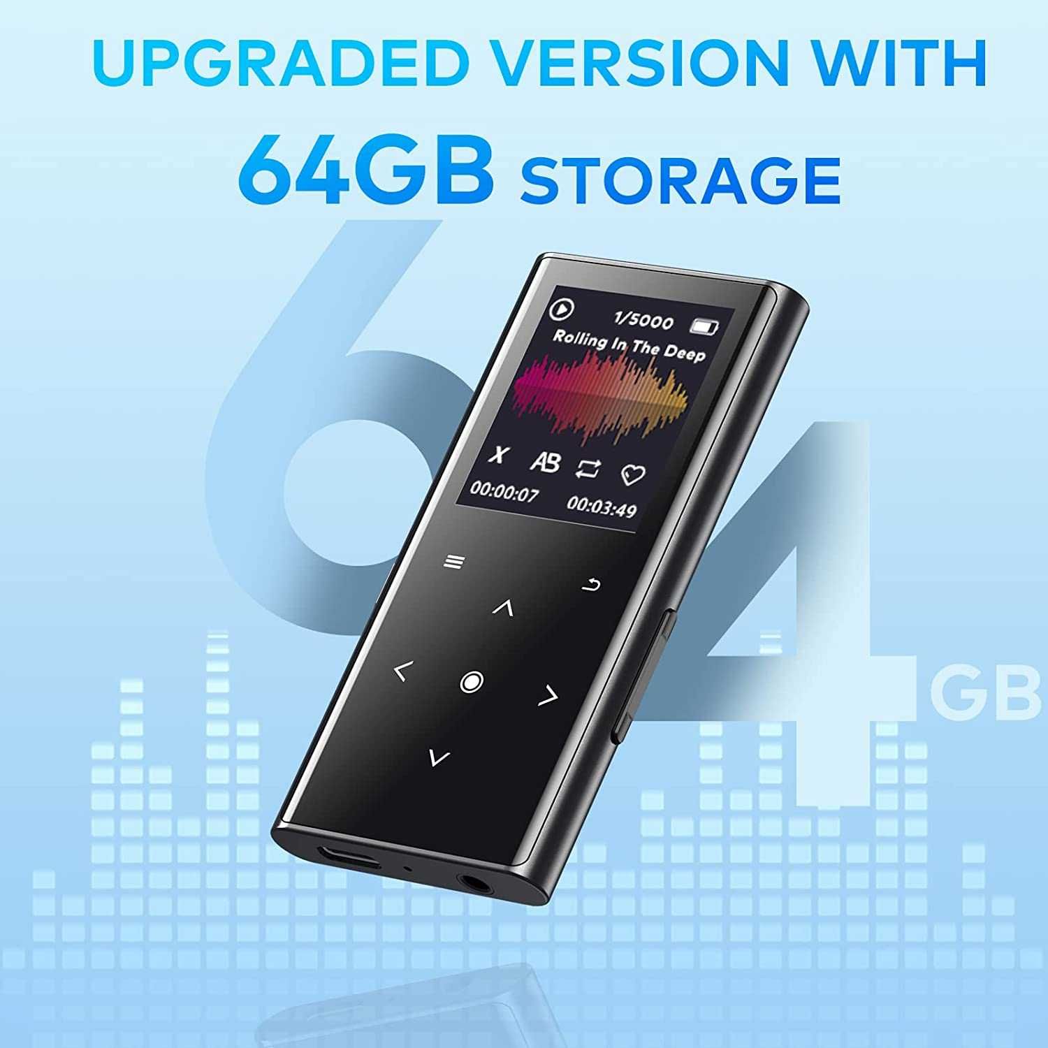 Mp3 Player cu Bluetooth 5.2, 64 GB, Difuzor HD incorporat