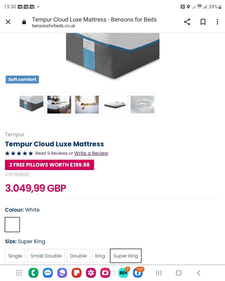 Super king size tempur cloud luxe