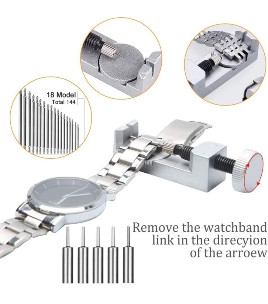 Set instrumente repararea ceasurilor, Plastic/Inox, Albastru/Argintiu