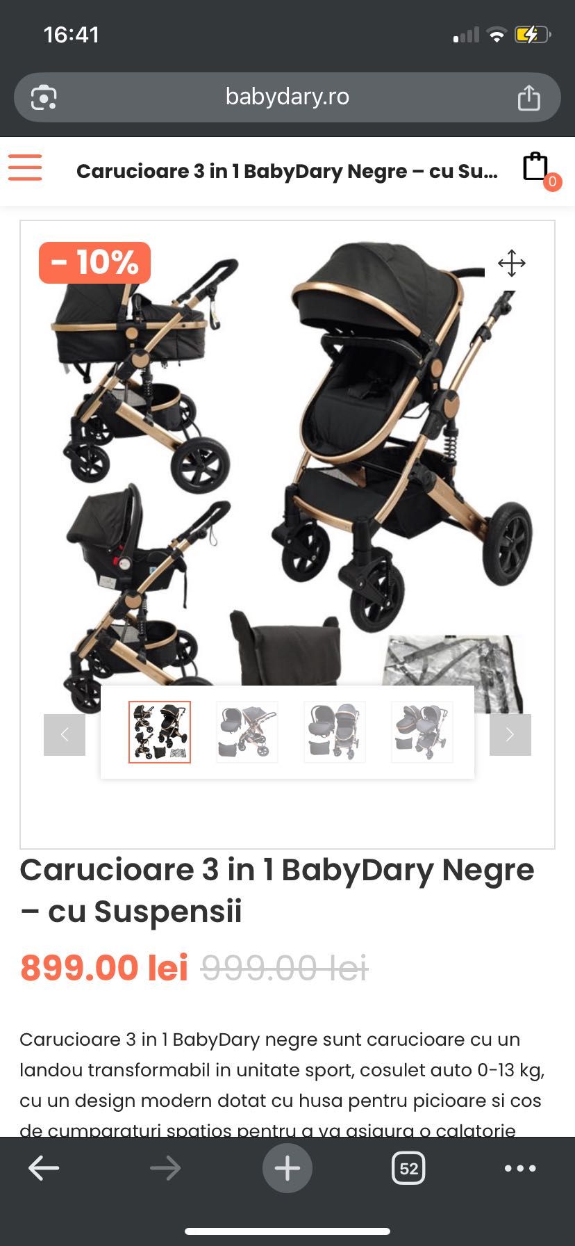 Carucioare 3 in 1 BabyDary Negre – cu Suspensii