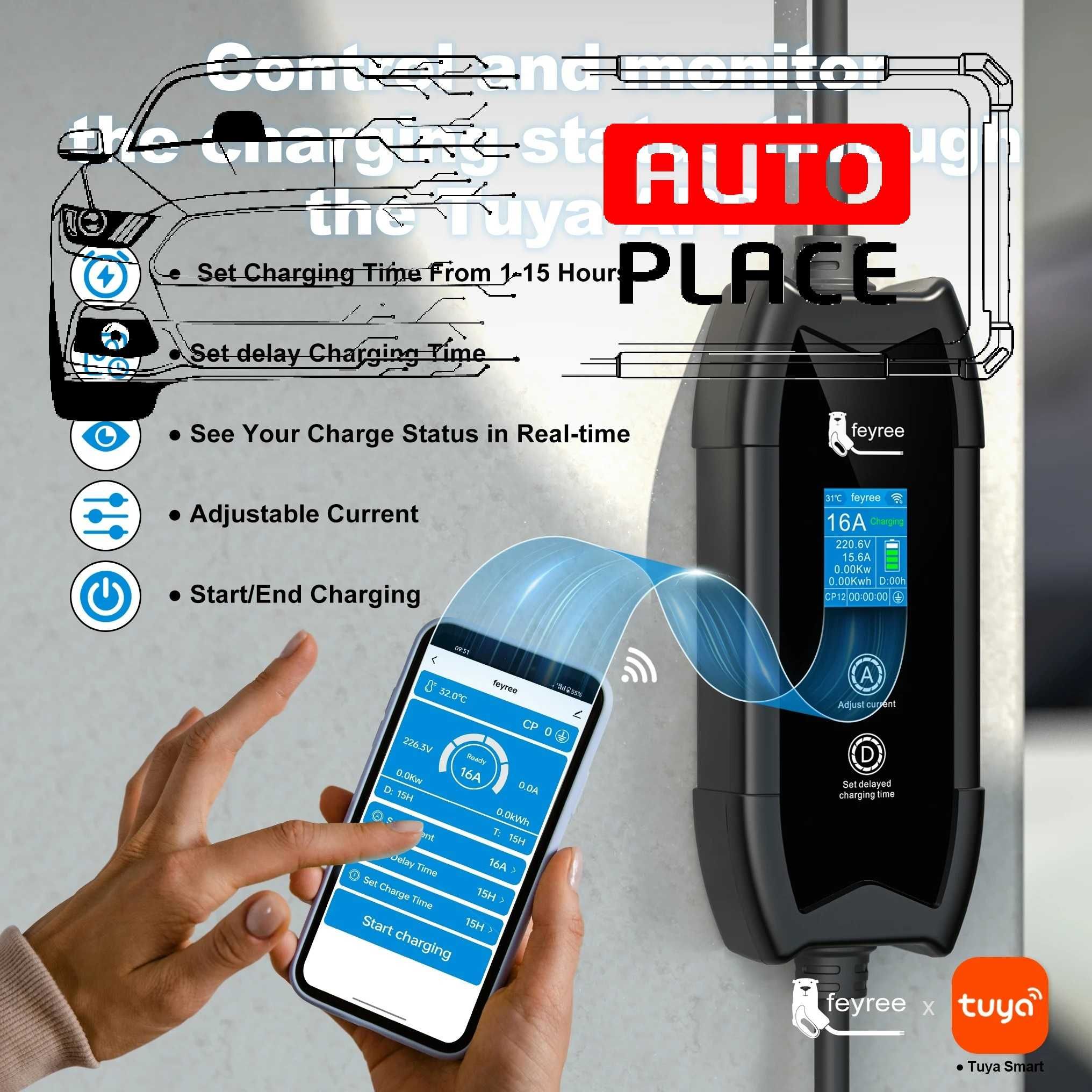 Преносимо Зарядно Feyree Cat EV-F9 Type 2  /3.5kW/ с Приложение (+APP)