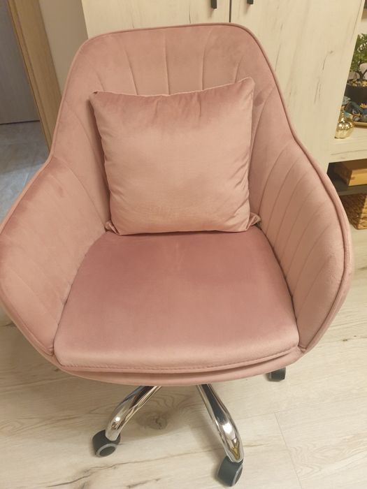 Scaun birou catifea roz pudra