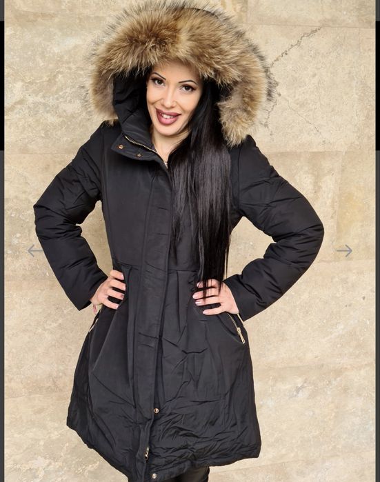 Зимно яке с качулка естествен пух