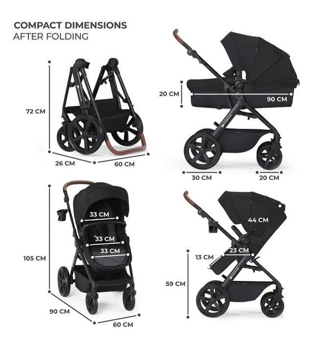 Carucior 3in1 KINDERKRAFT A-Tour KSATOU00BLK3, 5 puncte, 0 luni+,