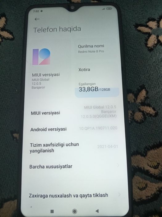 Redmi not 8pro ideal holatta