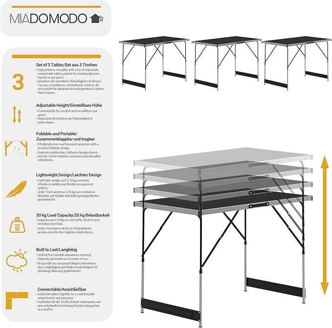 Сгъваема маса MIADOMODO®, комплект от 3 бр., 100 x 60 см,