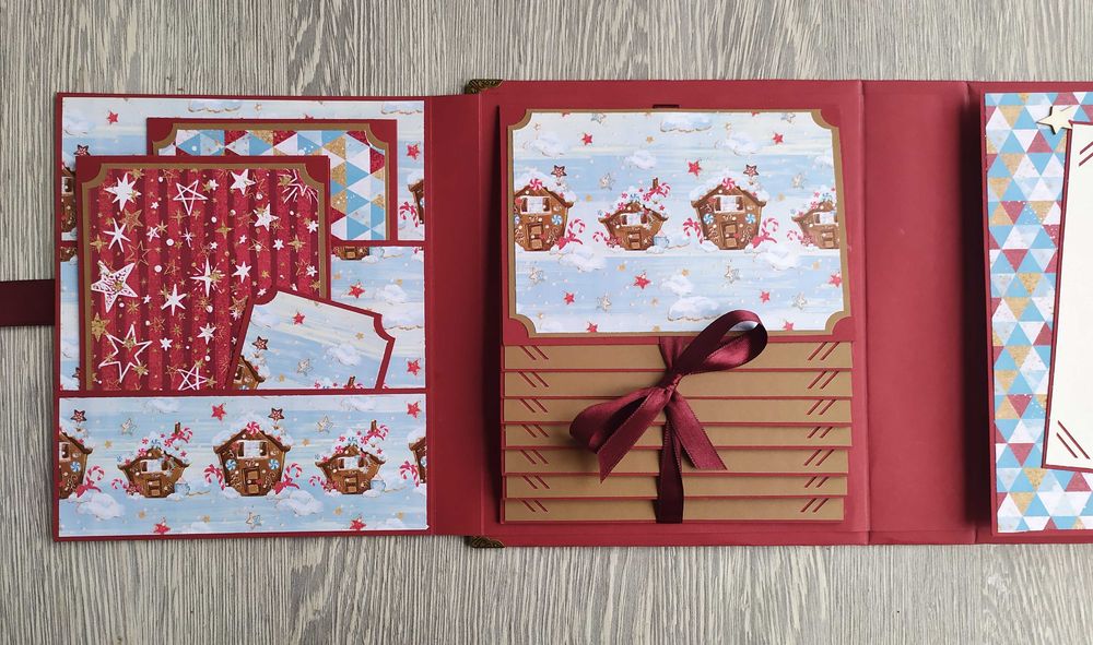 Коледен, скрапбук албум в бордо и кафяво, ръчна изработка /52