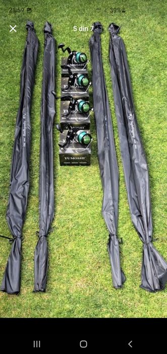 Set Pescuit, 4 Lansete Crap 3,90m, 2 Segmente, 4 Mulinete 8000, Rod Po