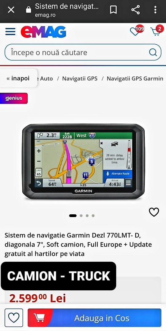 GPS CAMION*GARMIN DEZL 770 LMT*Navigatie Smart*2024*Europa Camioane*7"