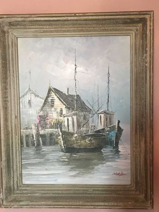 Superb tablou pictura ulei pe panza-peisaj citadin-Olanda