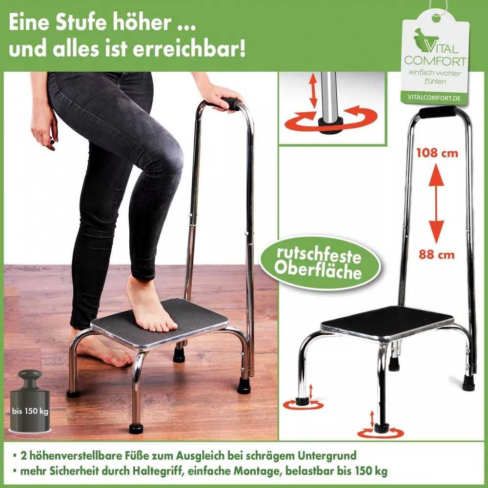 Scaun treapta cu maner, antialunecare, 136 kg |WNK 919102 Negru