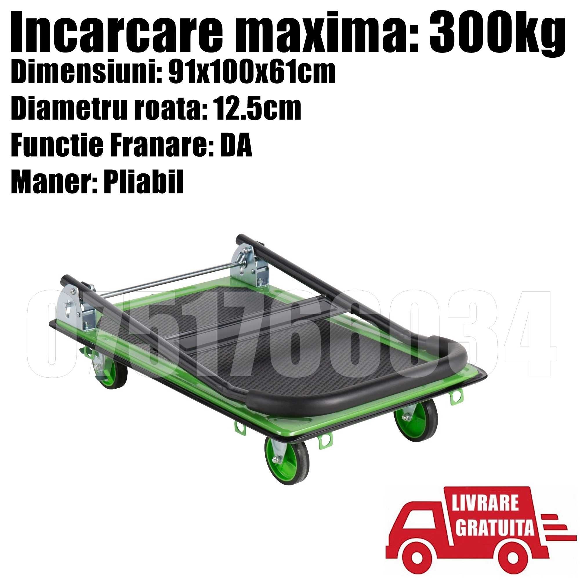 Carucior Platforma Pliabil 300kg Transport Electrocasnic Cutii Butoaie