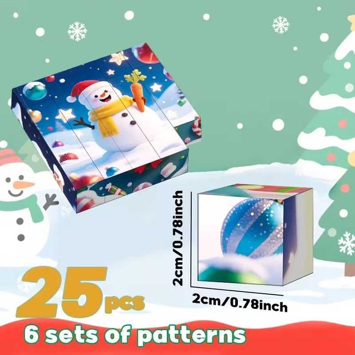 Коледен магнитен пъзел, 25 кубчета