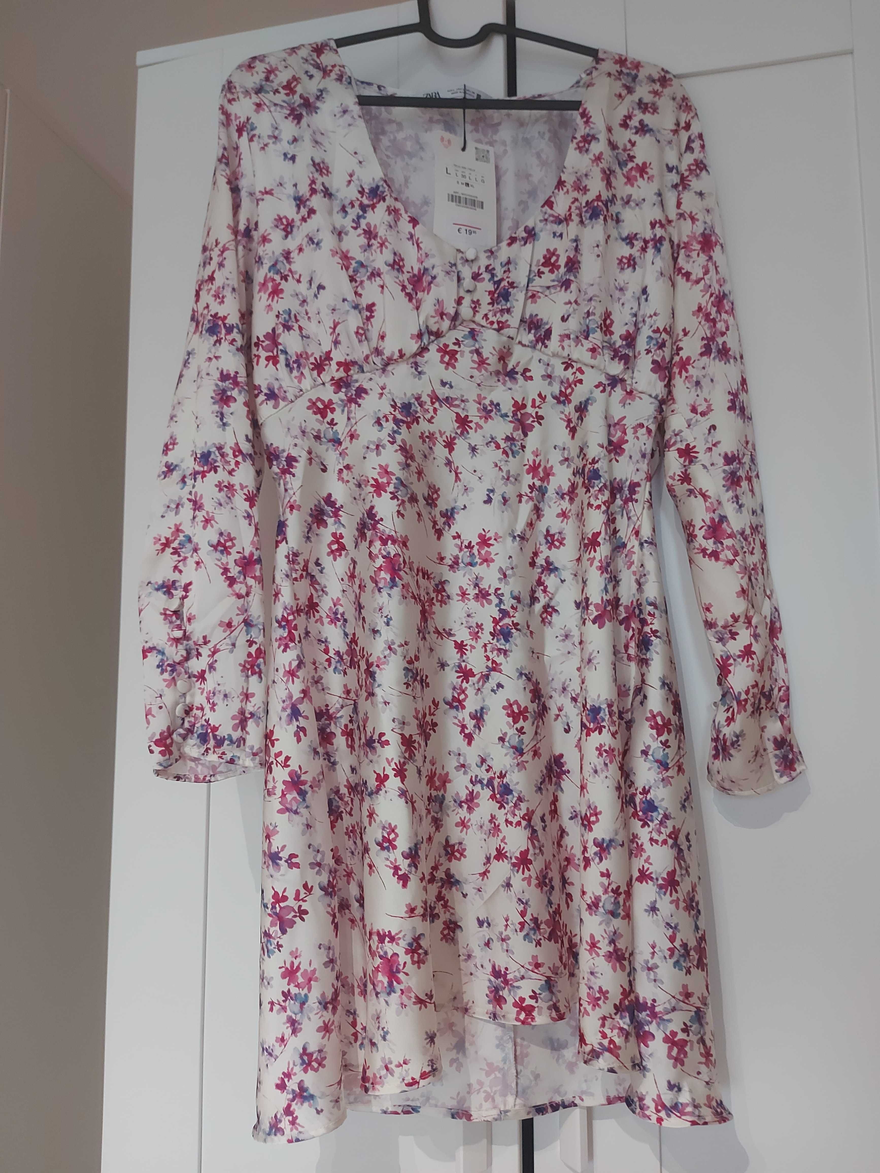 ZARA Printed Satin dress, New, Size L!