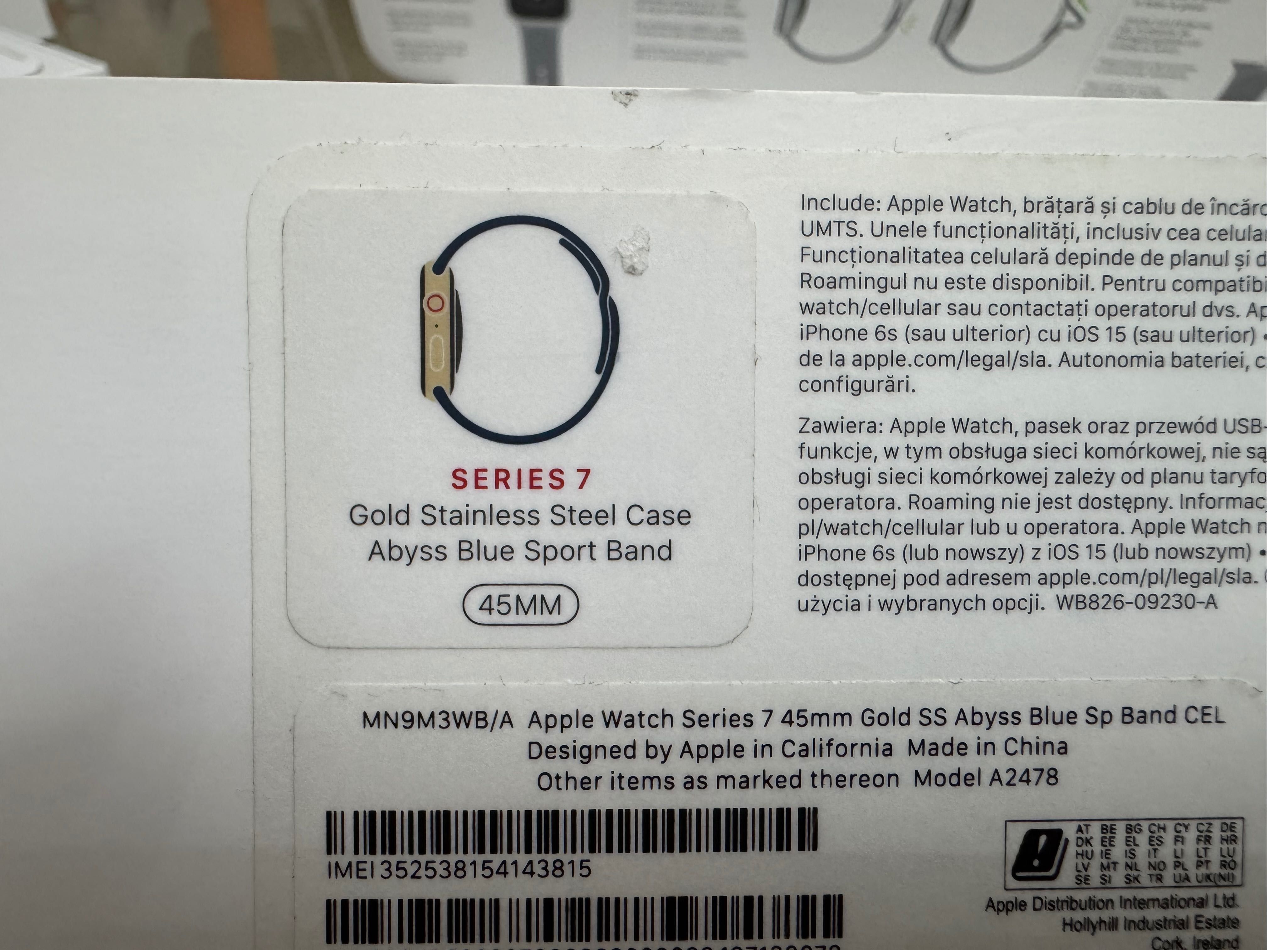 Apple Watch SERIES 7 Gold Stainless Steel Blue SportBand 45MM Cellular
