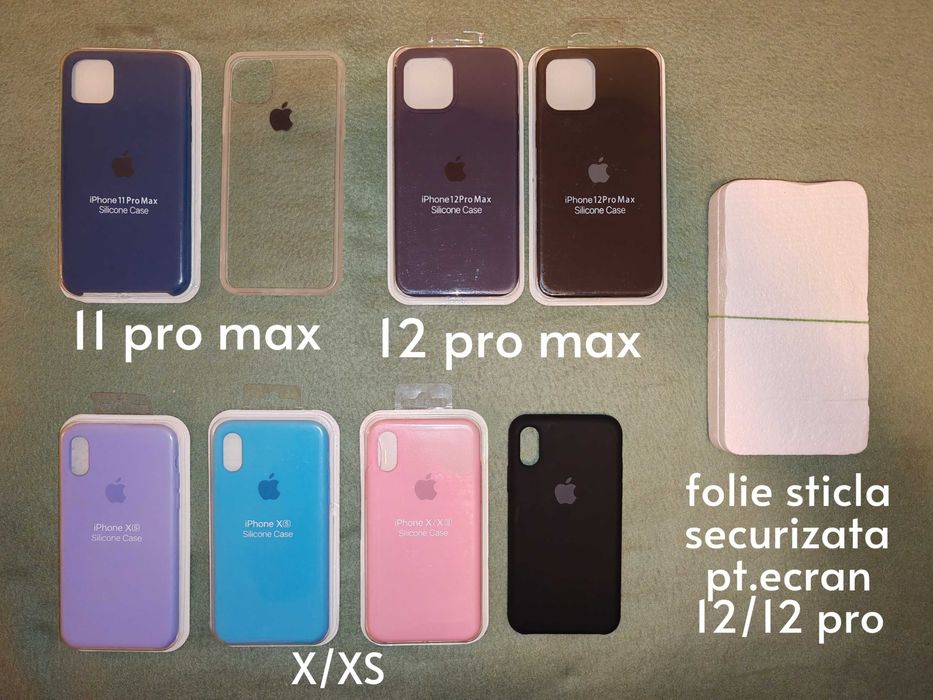 Huse pt. tel. iPhone (dif. modele) noi + folie (sticla securizata)