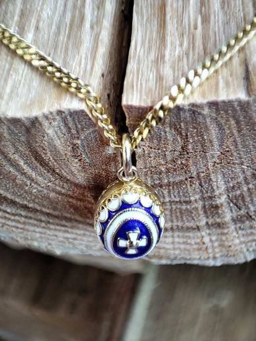 Lantisor lant aur cu pandantiv ou aur imperial rusesc 14k email charm