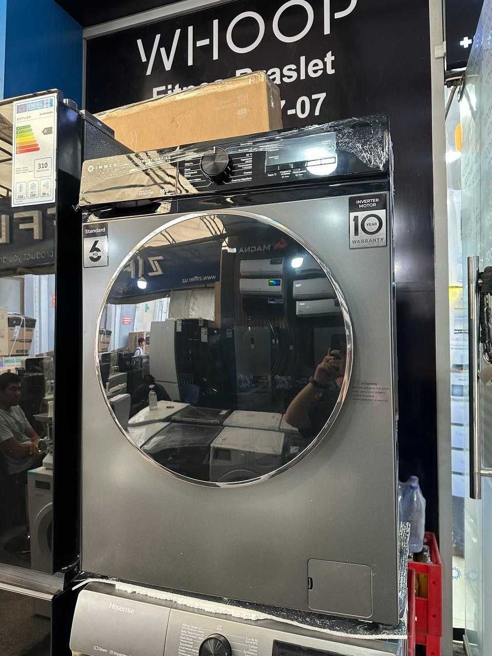 Стиральная машина 6 кг Inverter стирка с паром стальной цвет. Новинка
