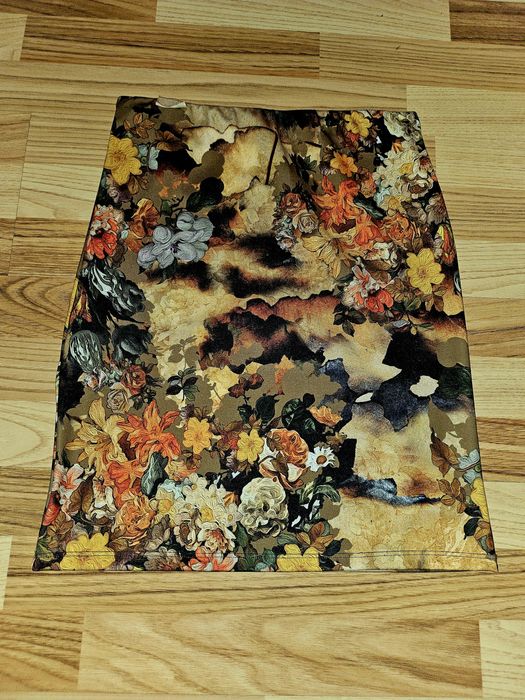 Fusta florala, office, pana la genunchi, conica, material elastic