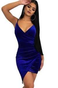Дамска елегантна рокля кадифе синьо