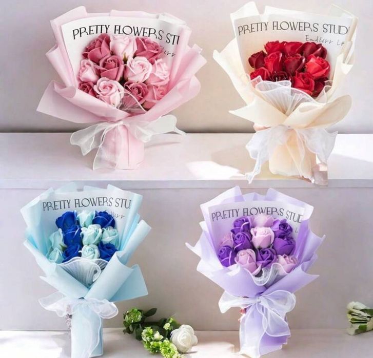 Aranjament floral și buchet de flori din săpun