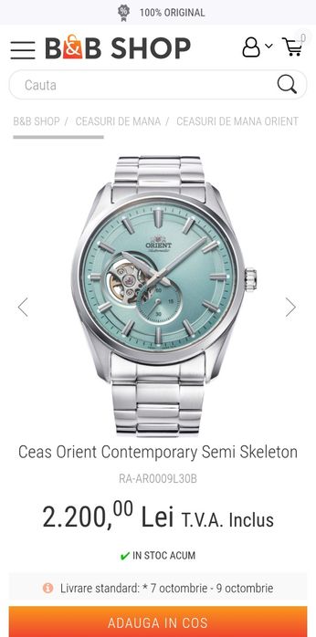 Orient Contemporary Semi Skeleton RA-AR0009L30B; ORIGINAL, acte, nou.