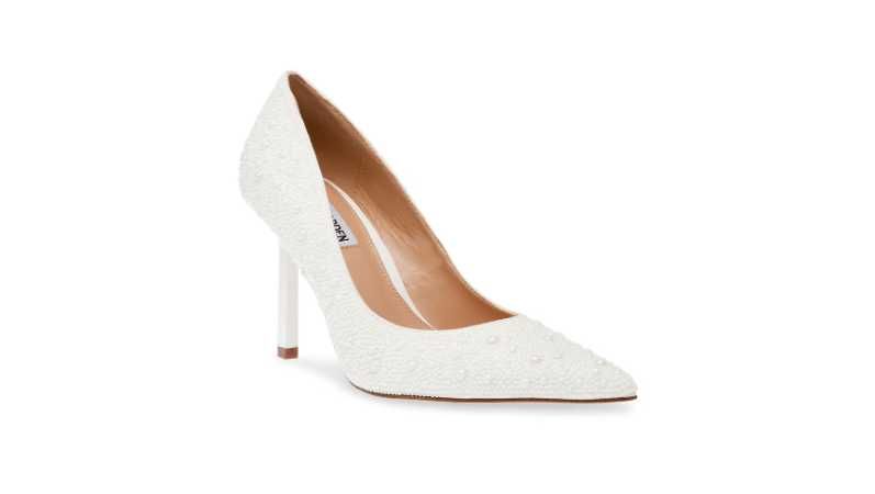 Steve Madden, Обувки с ток стилето и мъниста, Бял