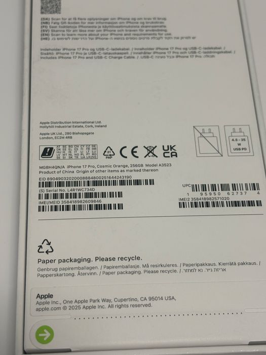 Iphone 17 pro 256 gb orange