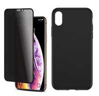 Iphone X Xs - Folie Sticla Privacy Curbata 6D + Husa Silicon Diferent