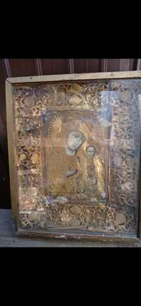 Icoana foarte veche în foiță aur pictată pe lemn dimensiune 65 x 48 cm