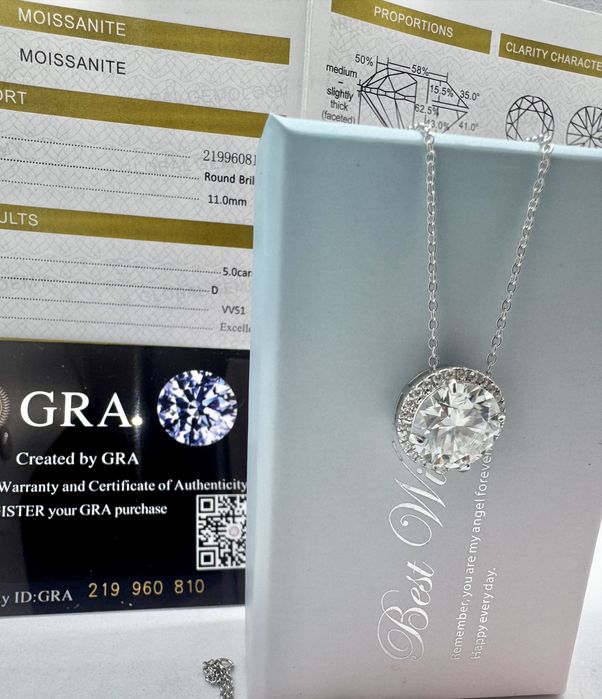 Сребърно колие с мойсанит (Диамант) 5 карата