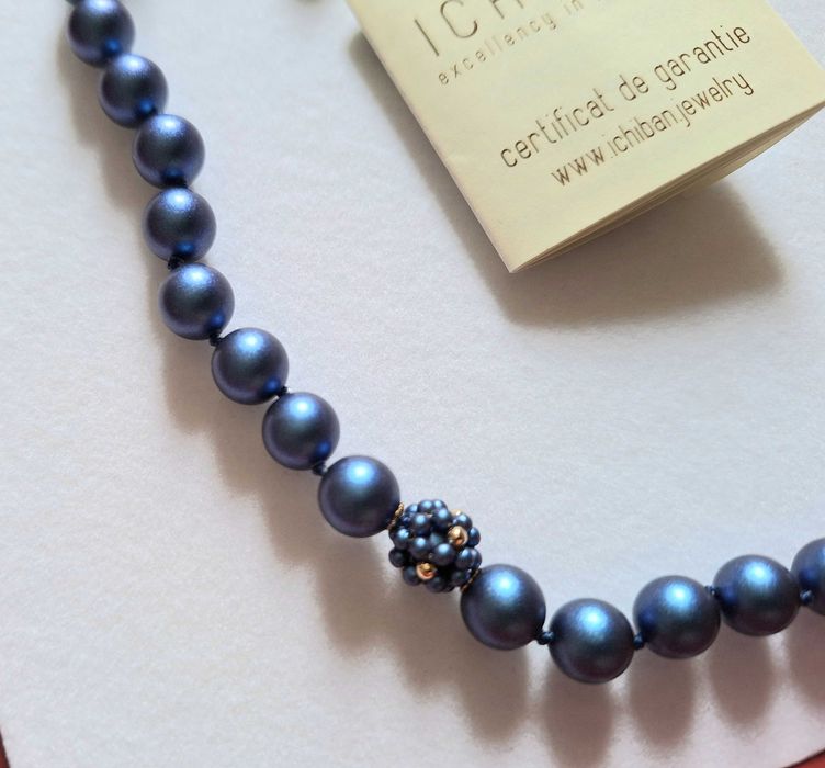 Colier si cercei perle albastre cu aur umplut