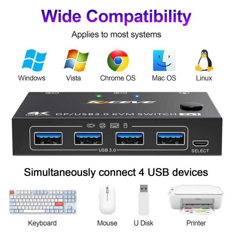 Comutator Switch KCEVE KVM201DPA DisplayPort USB3.0 2 port 4K144Hz